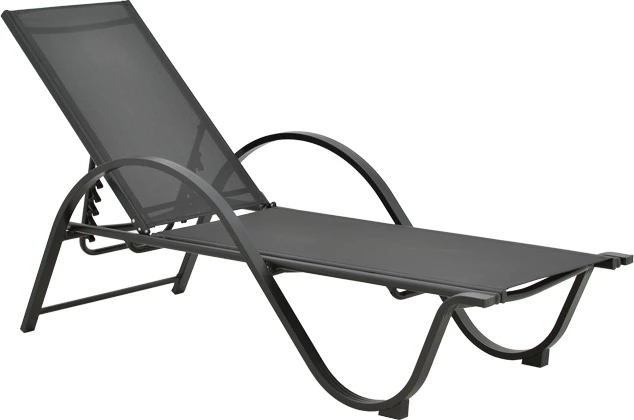 Shezlong me krahë, alumini dhe tekstilene, ngjyrë gri e errët, 200x62x35