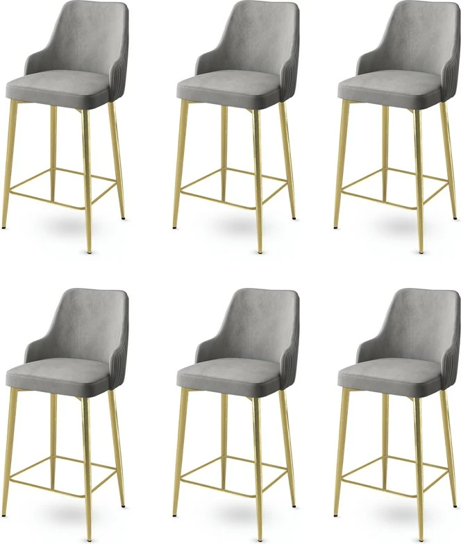 Set karrigesh për bar (6 copë), Hanah Home, Enox, gri dhe ari