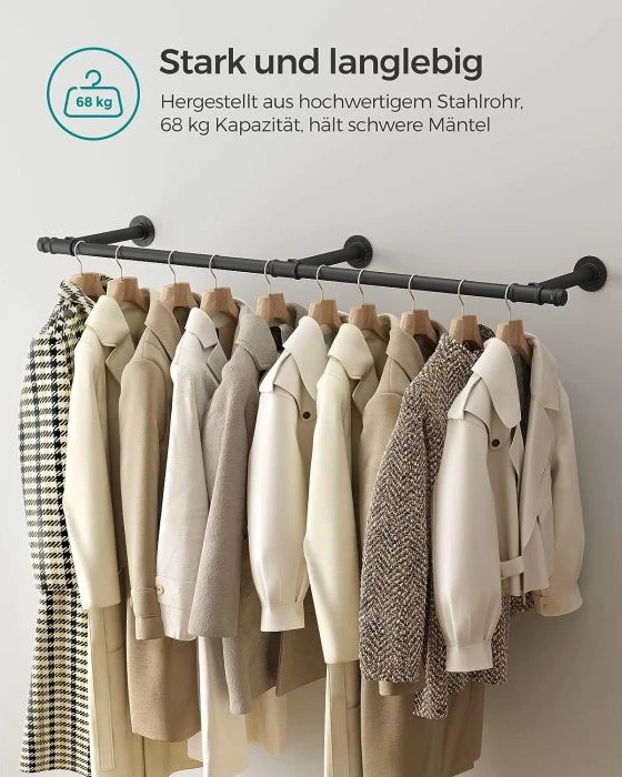 Varëse rrobash murale SONGMICS HSR104B01 170 cm, kapacitet 68 kg, e zezë, set me aksesorë