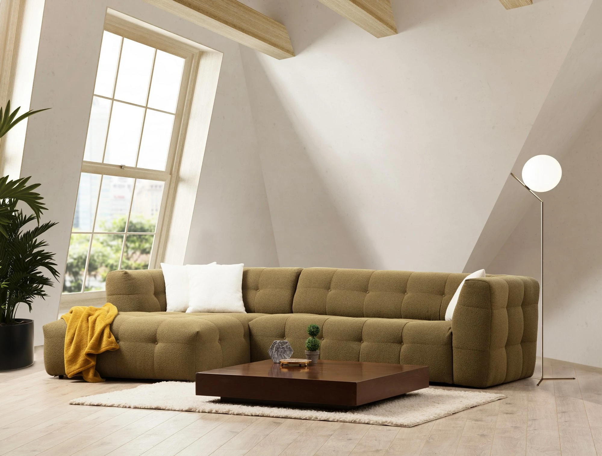 Këndsofa Cady, 3 vende, kënd majtas, ngjyrë kaki