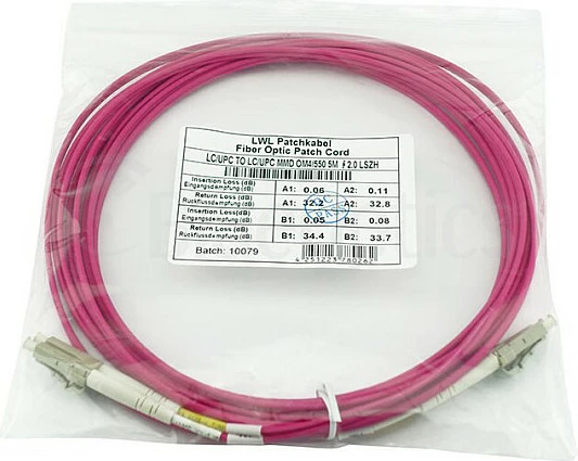 Kabllo patch fibra optike BlueOptics LC-LC OM4, 3 m, multimode, LSZH, magenta
