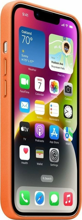 Mbështjellës Apple Leather MagSafe për iPhone 14 6.1", lëkurë natyrale, portokalli