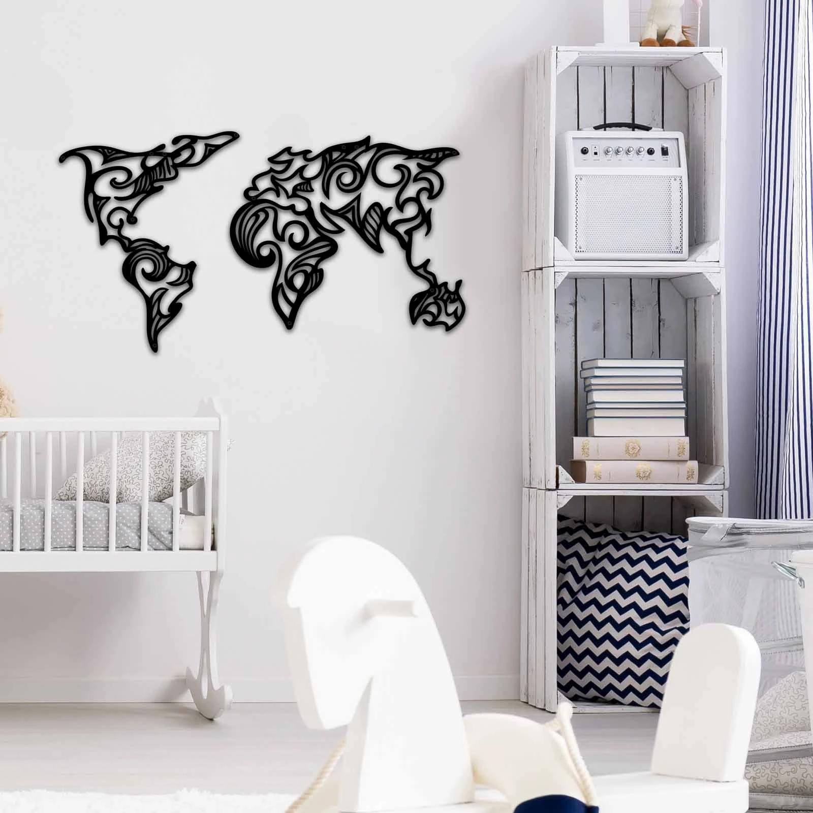 Aksesor dekorativ metalik për mur, Wallity, MT - 015, ngjyrë e zezë, 86x47cm