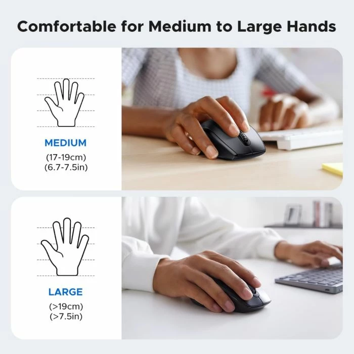 Maus wireless ergonomik UGREEN 45012 2.4GHz 1600 DPI me butona anësor, i zi