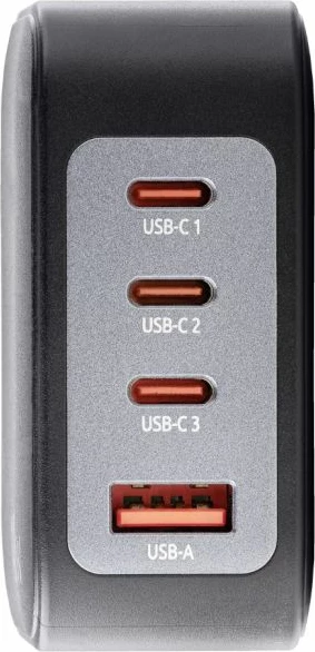Karikues GaN INTENSO 7814010 140W 3xUSB-C + 1xUSB-A, kabllo USB-C në USB-C 2m 5A e përfshirë, e zezë (set)
