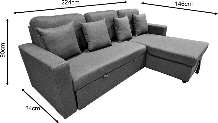 Divan qoshe me shtrat dhe depo, ngjyrë bezhë, Sorno, 224x146x90cm