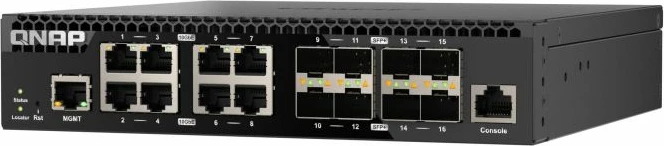 Switch QNAP QSW-M3216R-8S8T, 16-port 10GbE (8x SFP+ + 8x RJ45), web-managed, rackmount half-width, i zi