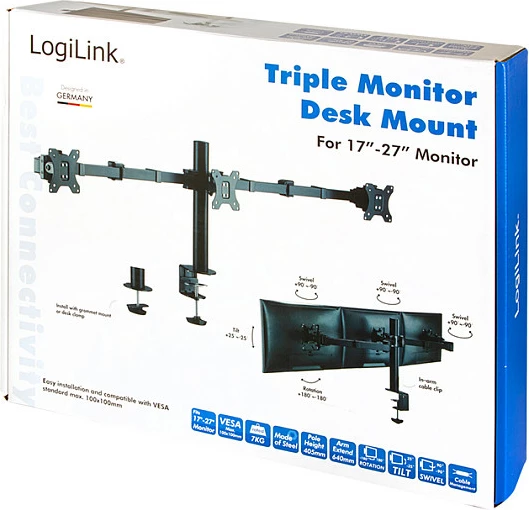 Mbajtëse monitori LogiLink 3-fishe, 17-27", krahë të rregullueshëm, e zezë