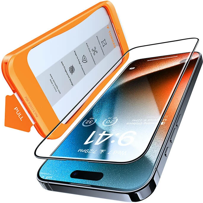 Xham i temperuar Torras InstaII Master për iPhone 15, me kornizë montimi