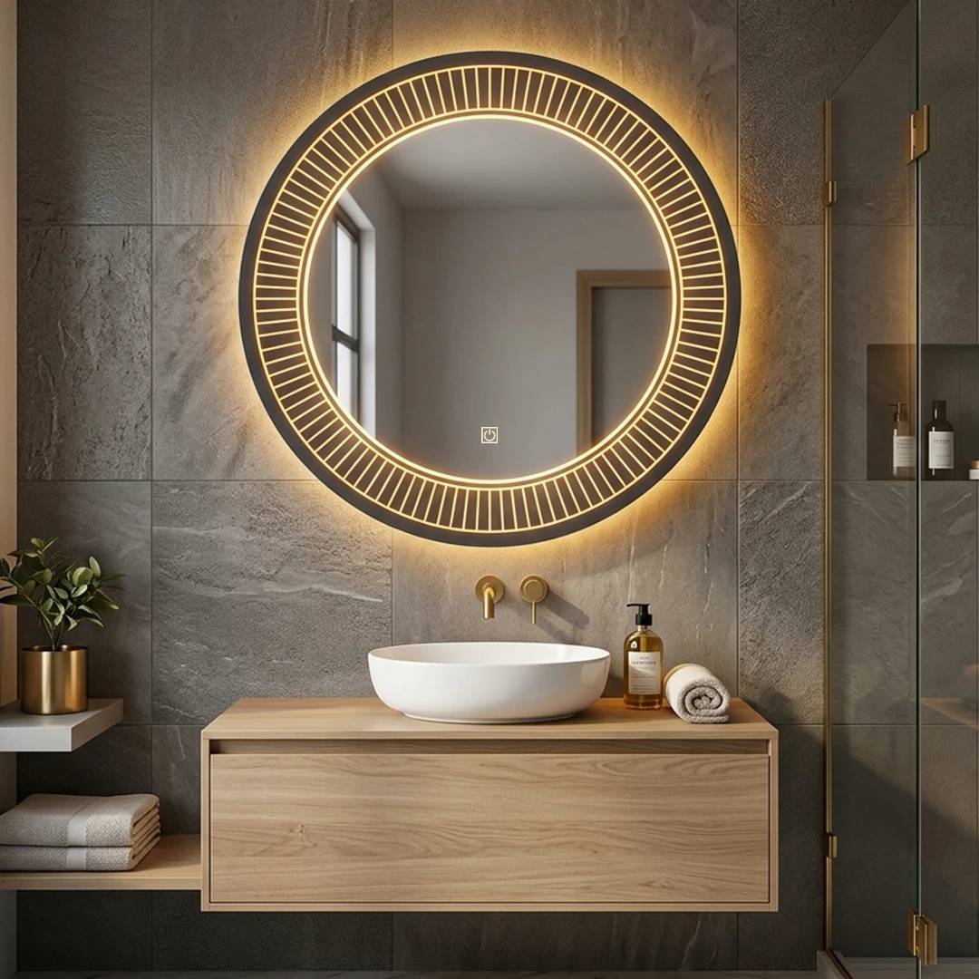 Pasqyre me LED dhe Touch Sensor, Modeli DIELL (LED i Ngrohte / LED i Ftohte) - Pasqyre per Banjo Rrethore