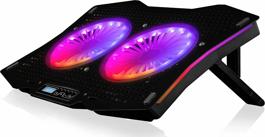 Mbajtëse ftohëse për laptop Modecom MC-CF18 RGB, për deri 18\", 2x115mm, 2x USB 2.0, e zezë