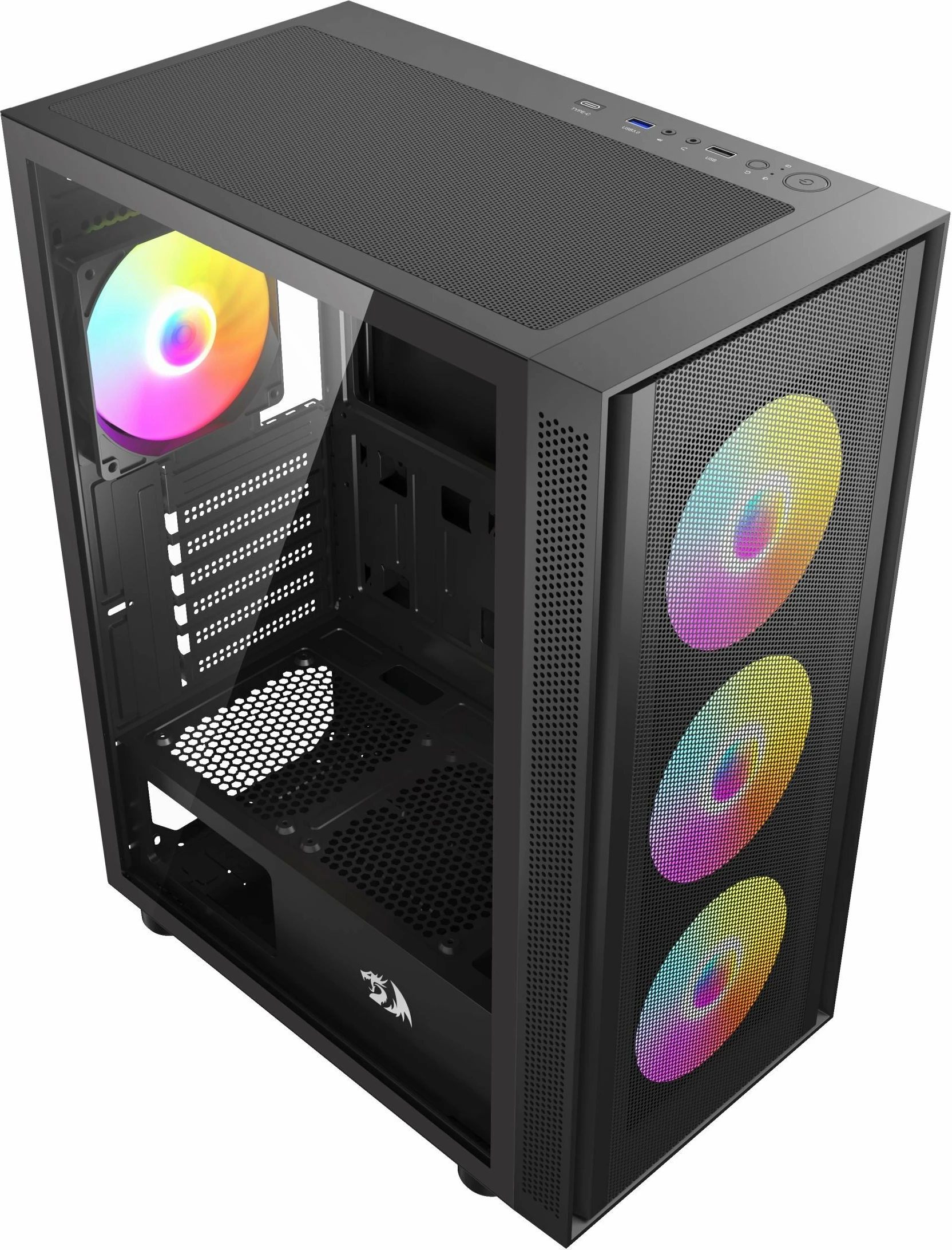 Kasë Redragon Spark GC-621-4F Midi Tower ATX 4x RGB fan USB-C pa PSU, e zezë
