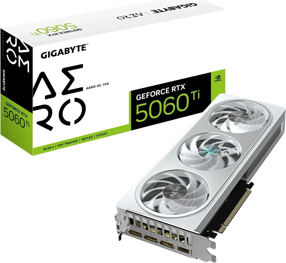 Kartelë grafike Gigabyte GeForce RTX 5060 Ti AERO OC 16G, 16 GB GDDR7, PCI-E 5.0, e bardhë