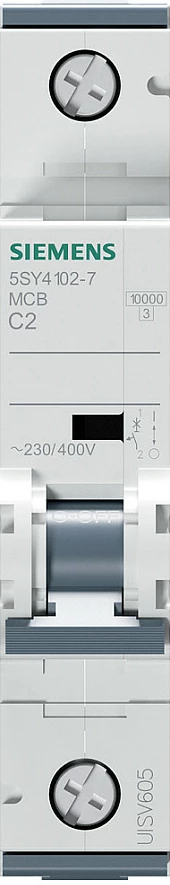 Automat Siemens 5SY41027, C 2A, 1P, 230/400V, 10kA, IP20, bardhë/gri