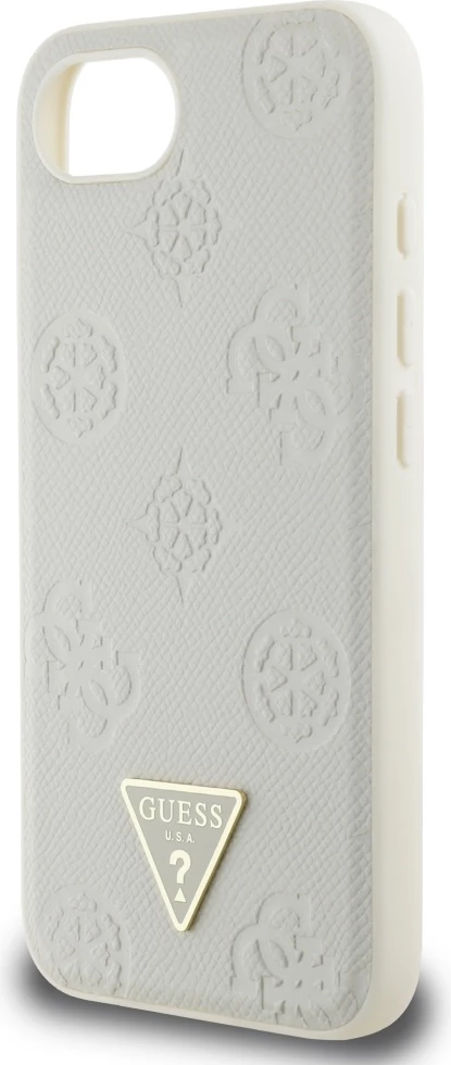 Mbështjellës Guess Grained Hot Stamp Peony Triangle Logo MagSafe për iPhone 16e, Bezhe