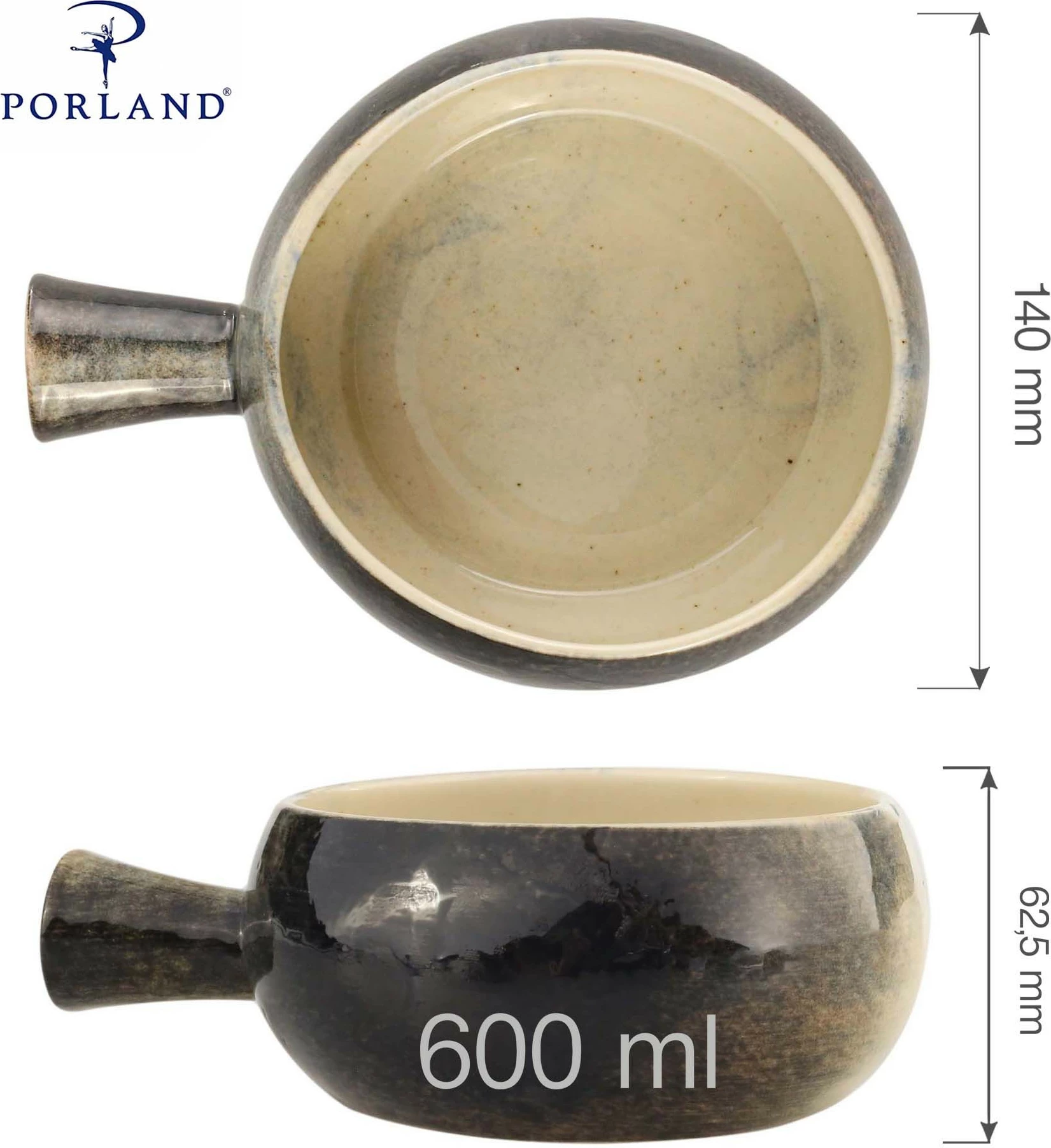 Tas me dorezë Porland Genesis 600 ml Ø140 mm, kafe, set 6 copë