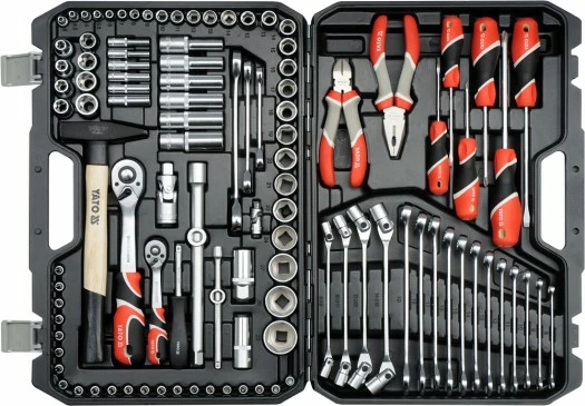 Set veglash Yato YT-38891 109 copë, CrV/S2, valixhe plastike, kuqe/zezë