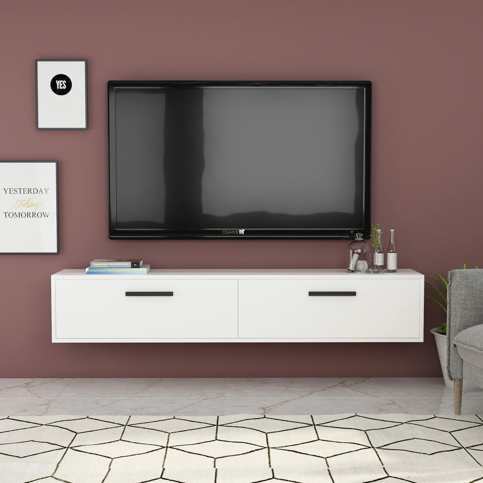 Komodë TV Skye Decor, e bardhë, Inel