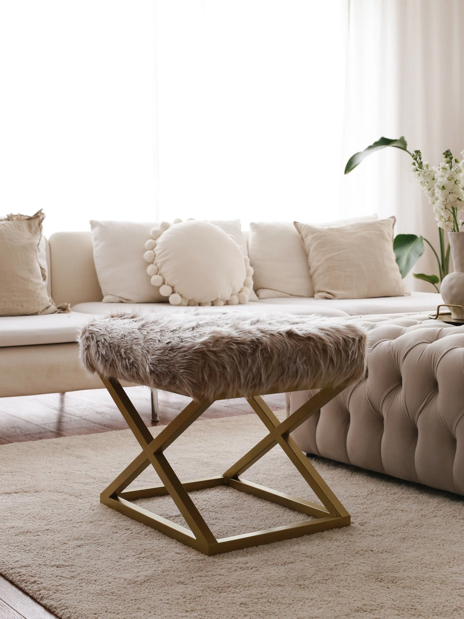 Puf Atelier del Sofa, pelush Capraz, ngjyrë ari dhe kafe