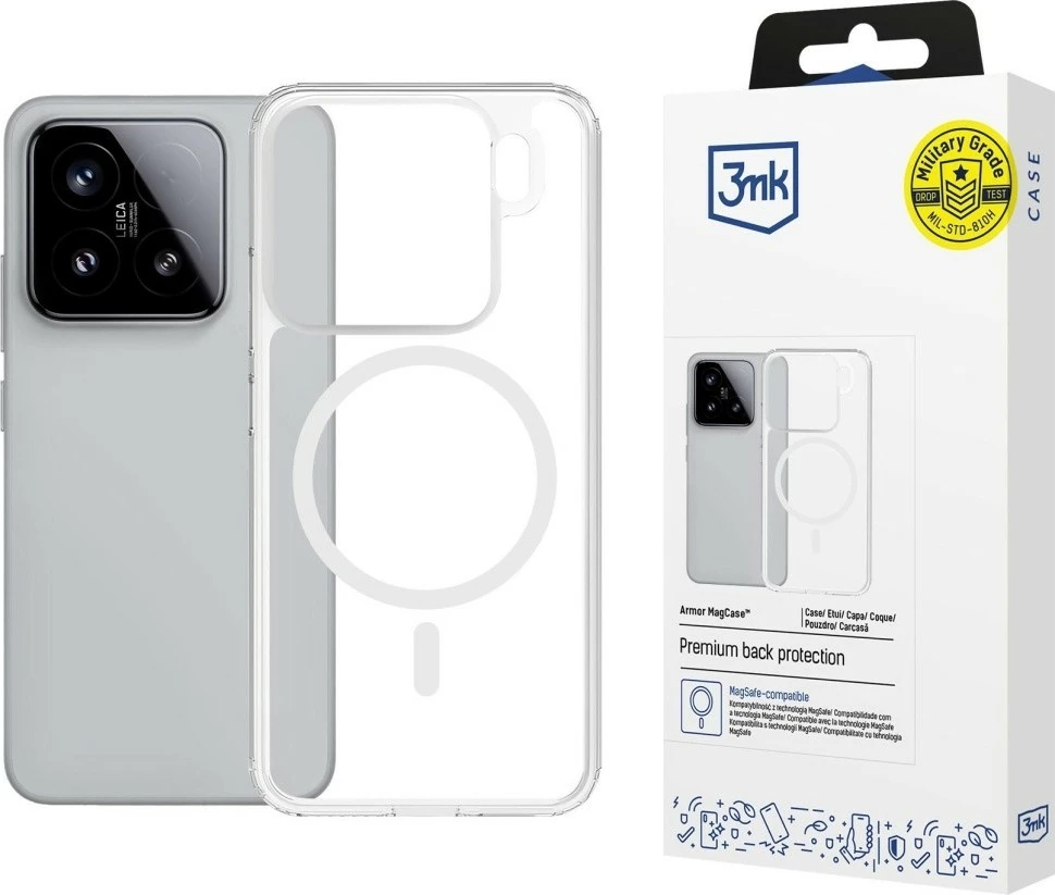 Mbështjellës 3MK Armor MagCase për Xiaomi 15 Pro, MagSafe, Transparent