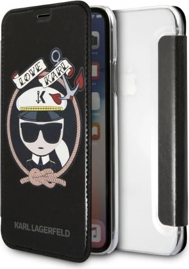 Mbështjellës Karl Lagerfeld Signature Glitter për iPhone X/Xs, i zi