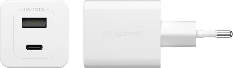Karikues PanzerGlass empower Turbo 35W, USB-C + USB-A, EU Plug, i bardhë