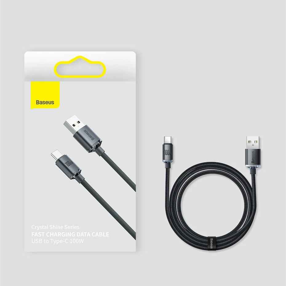Kabllo i shpejtë Baseus Crystal Shine, 2m, USB-A në USB-C, 100W, Kaltër
