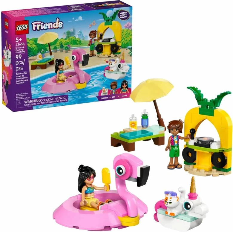 Set lodrash LEGO Friends 42658 Unicorn & Flamingo Pool Party, 99 pjesë