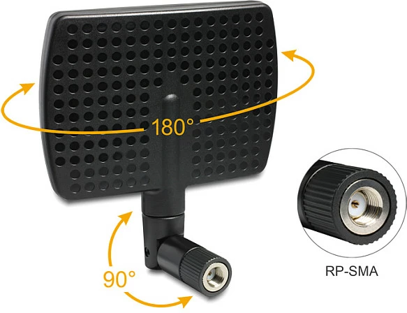 Antena WLAN DeLOCK 88447, 7 dBi, 2.4–5.8 GHz, RP-SMA, e zezë