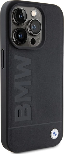 Mbështjellës BMW Leather Hot Stamp MagSafe për iPhone 15 Pro, i zi