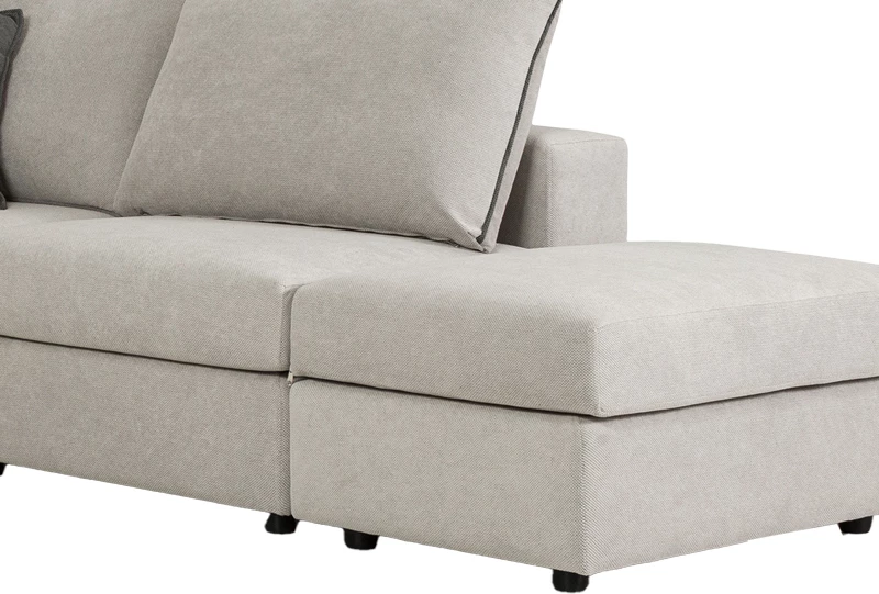 Divan polimorfik London, pëlhurë e çelur gri, jastëkë gri, 296x246x95 cm