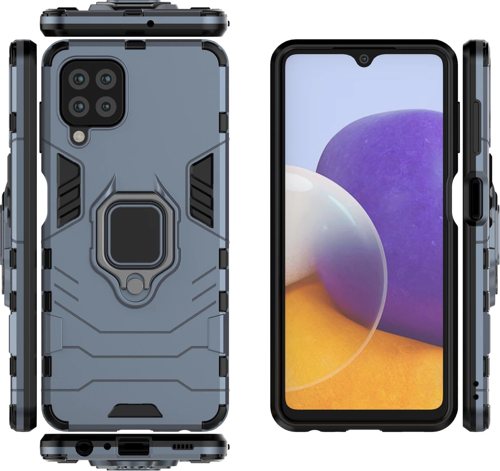 Mbështjellës Hurtel Ring Armor për Samsung Galaxy A22, me mbajtëse gishti dhe këmbë, kaltër