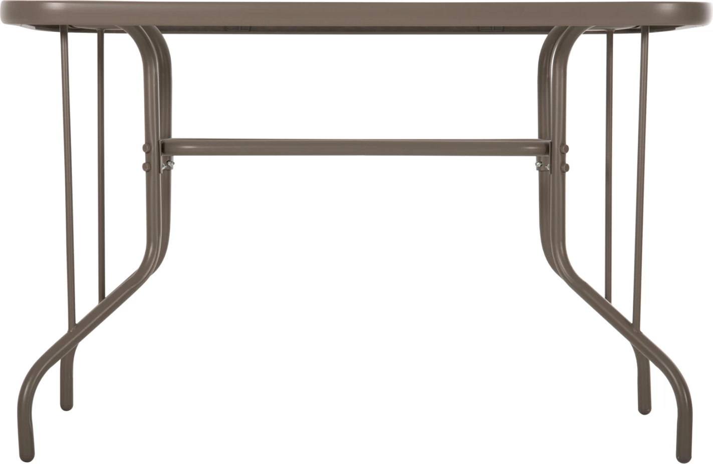 Tavolinë metalike për jashtë ADAM, ngjyrë shampanjë, me sipërfaqe xhami të forcuar, 110x60x71H cm