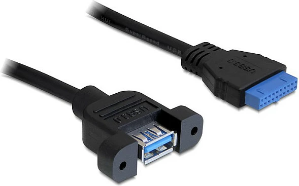 Kabllo adaptor USB 3.0 Delock, USB-A femër në header IDC 19-pin, 0.5 m, e zezë