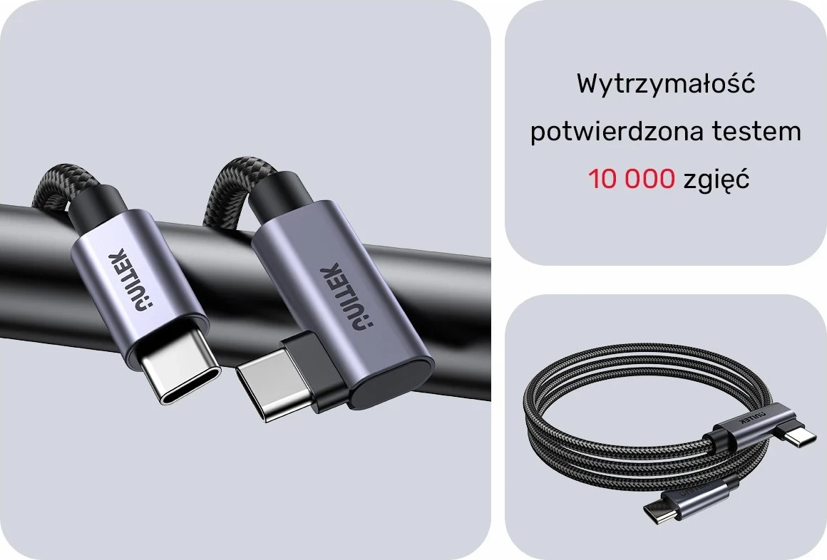 Kabull Unitek USB-C këndor 90° PD100W 3m, ngjyrë zi-hiri