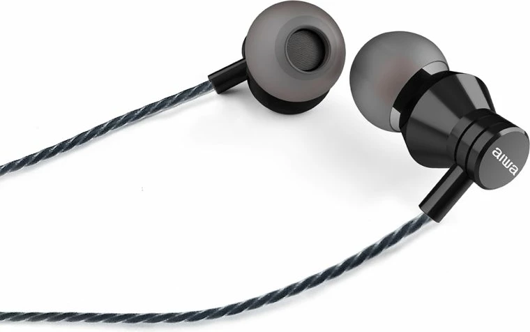 Kufje me kabllo Aiwa ESTM-50BK, in-ear, jack 3.5mm, me mikrofon, 1.2 m, të zeza, set me 3 palë maja silikoni S/M/L