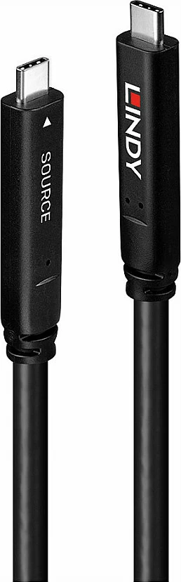 Kabllo USB-C LINDY 15m, USB 3.2 Gen 2, DP 1.4, 4K, e zezë