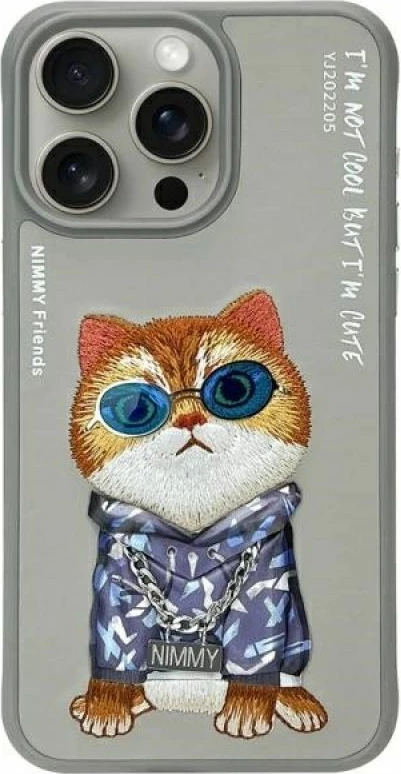 Kuti për iPhone 15 Pro Nimmy Glasses Cool Cat, gri