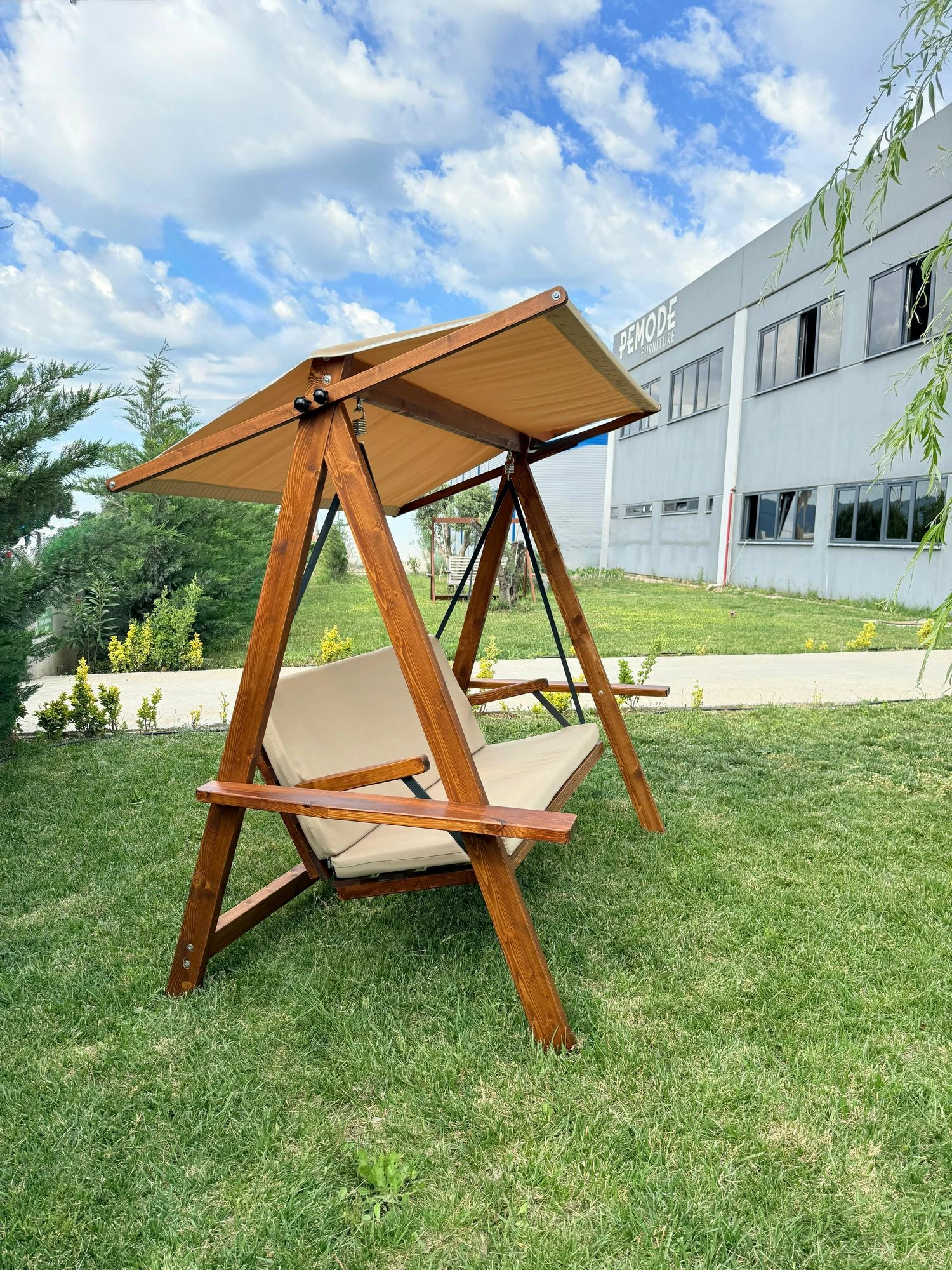 Karrige lëkundëse treshe për kopsht, ngjyrë deve, Skye Decor, Riva 2100