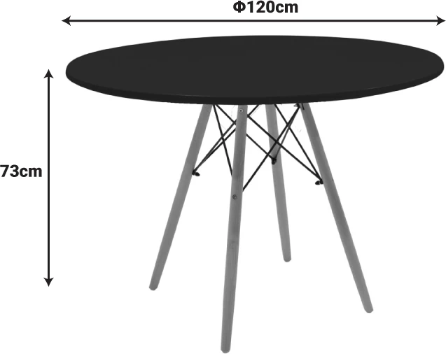 Tavolinë Julita, MDF i zi, këmbë druri ahu natyral, 120x73cm