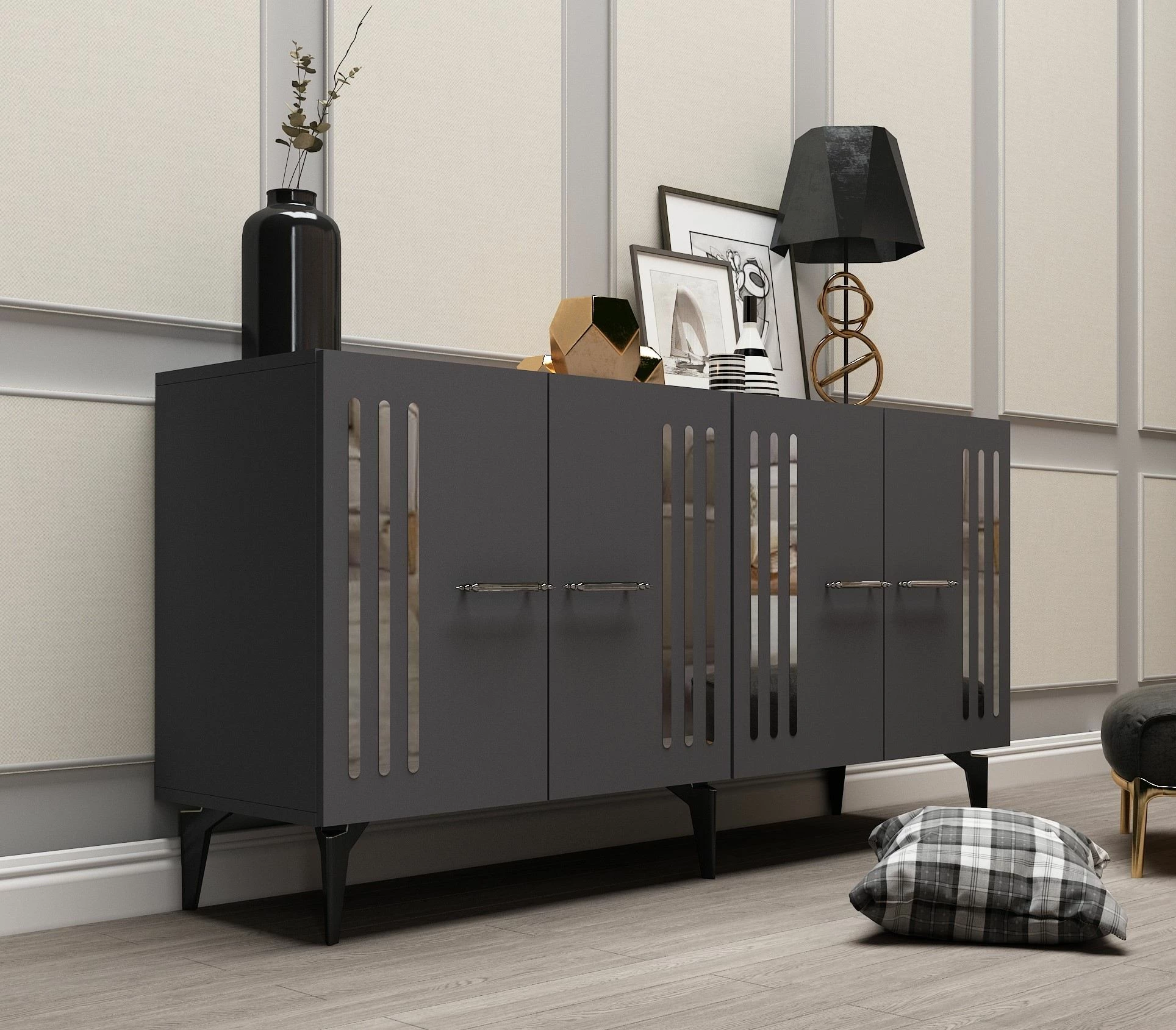 Konsol Skye Decor, anthracite, argjend
