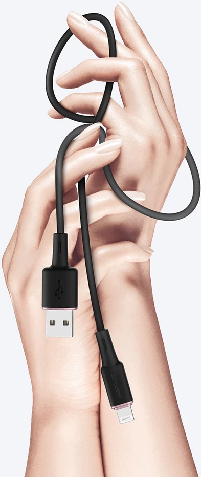 Kabllo Acefast C2-02, USB në Lightning, 1.2m, 2.4A, e zezë