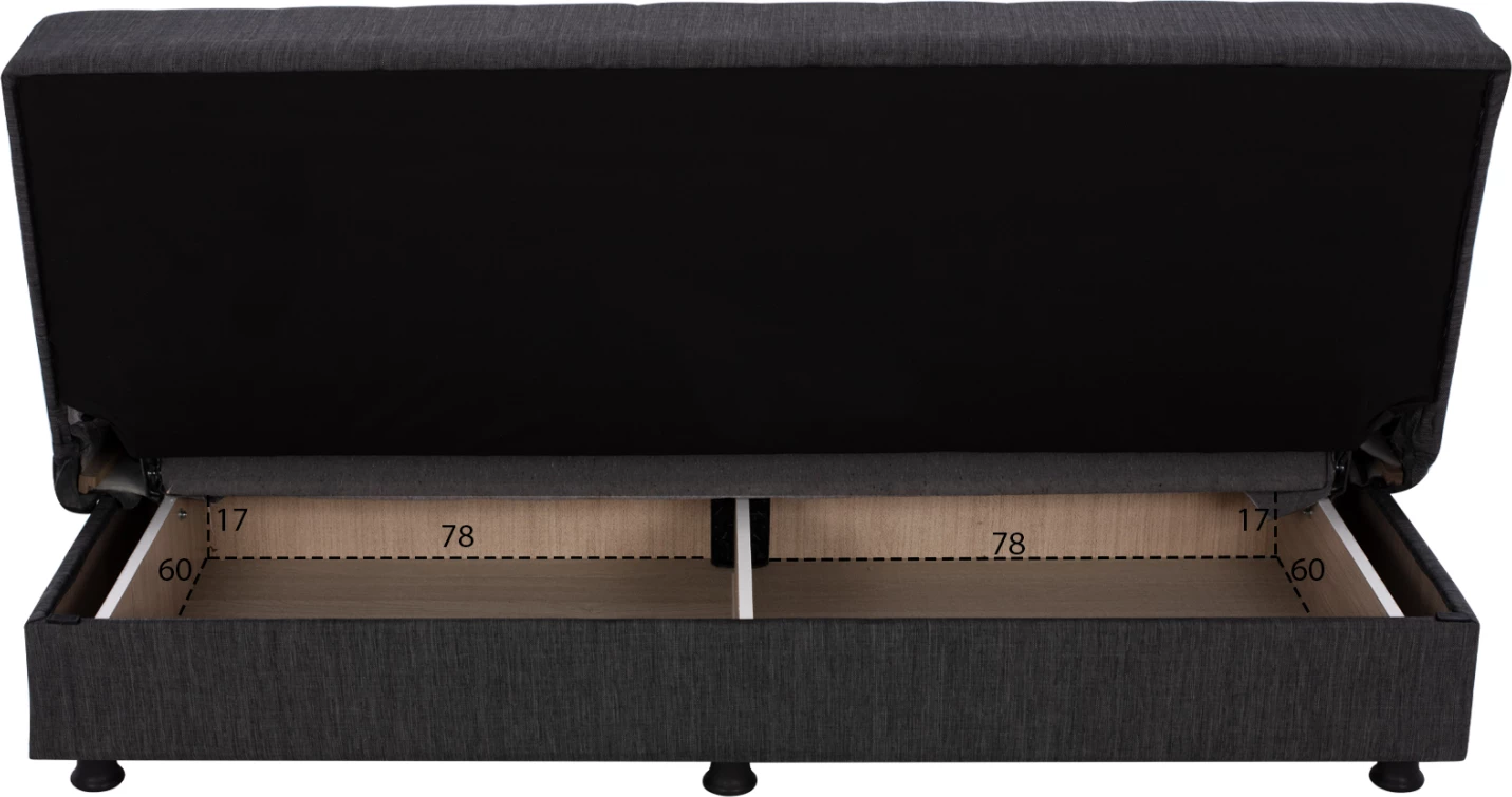 Sofa shtrat tre vendesh, ngjyrë gri, këmbë të shkurtra, pa krahë, FH3239.03