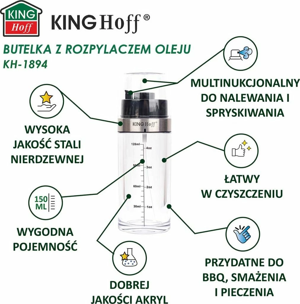 Spërkatës për vaj dhe uthull KingHoff KH-1894, 150 ml, transparent