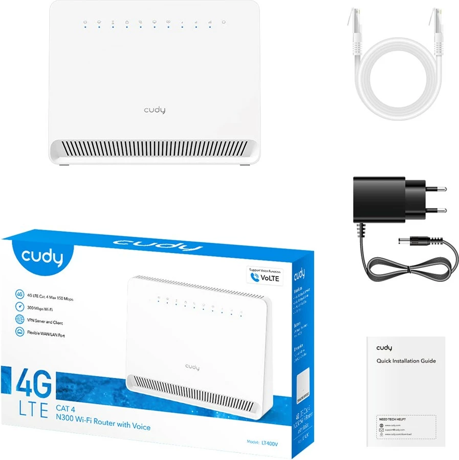 Router CUDY LT400V 4G N300 me zë, i bardhë