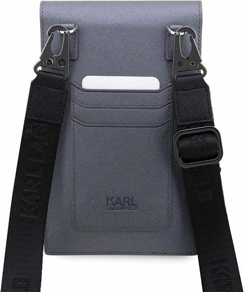 Çantë telefoni Karl Lagerfeld Saffiano Karl & Choupette, argjendtë