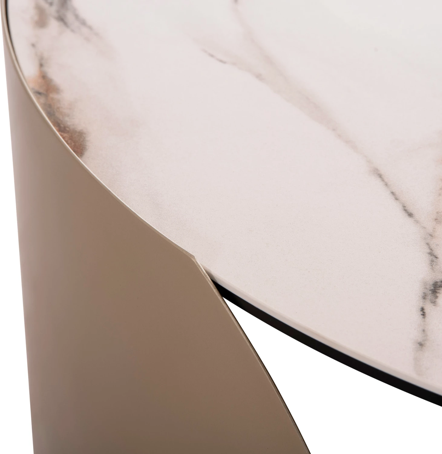 Tavolinë kafeje rrethore Obsession, ngjyrë shampanjë, mermer i bardhë