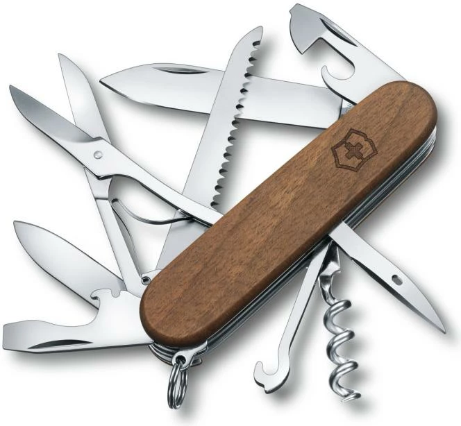 Thikë xhepi multifunksionale, Victorinox, Huntsman Wood (1.3711.63), 13 funksione, doreza dru arre 95 mm, kafe