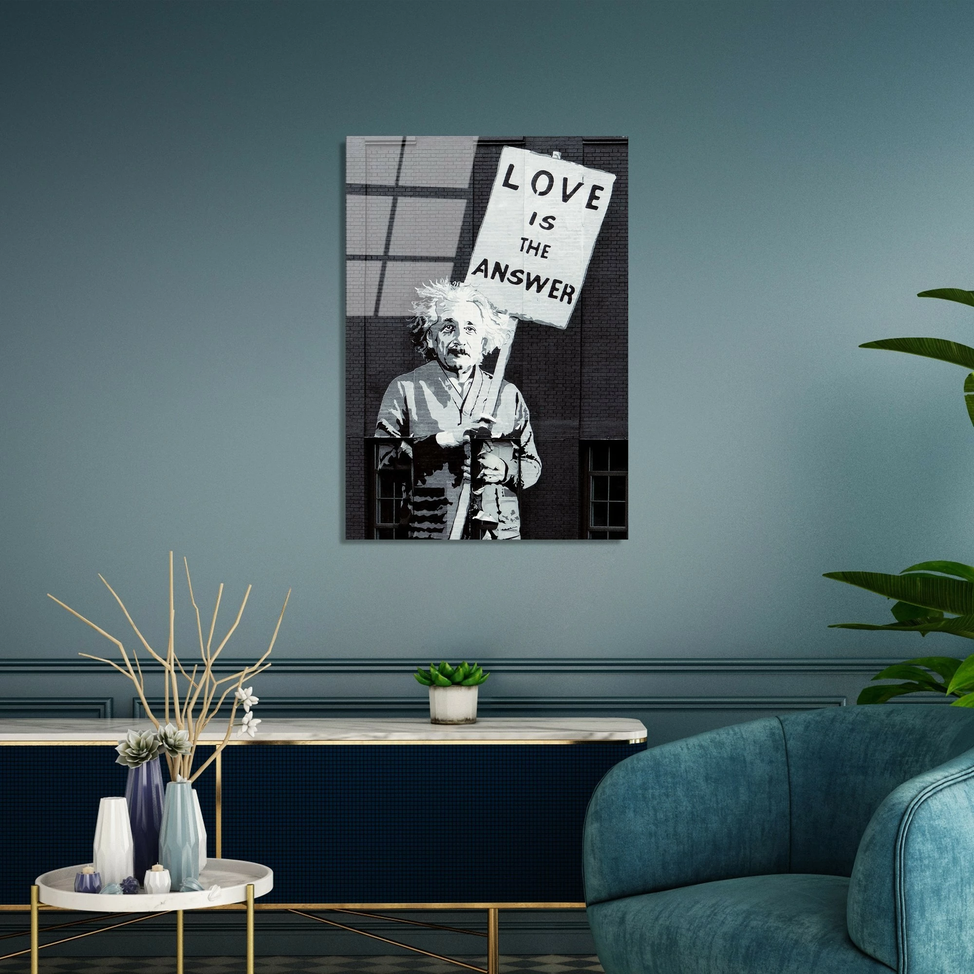 Pikturë dekorative prej xhami të temperuar, Banksy, shumëngjyrëshe, 45x65cm