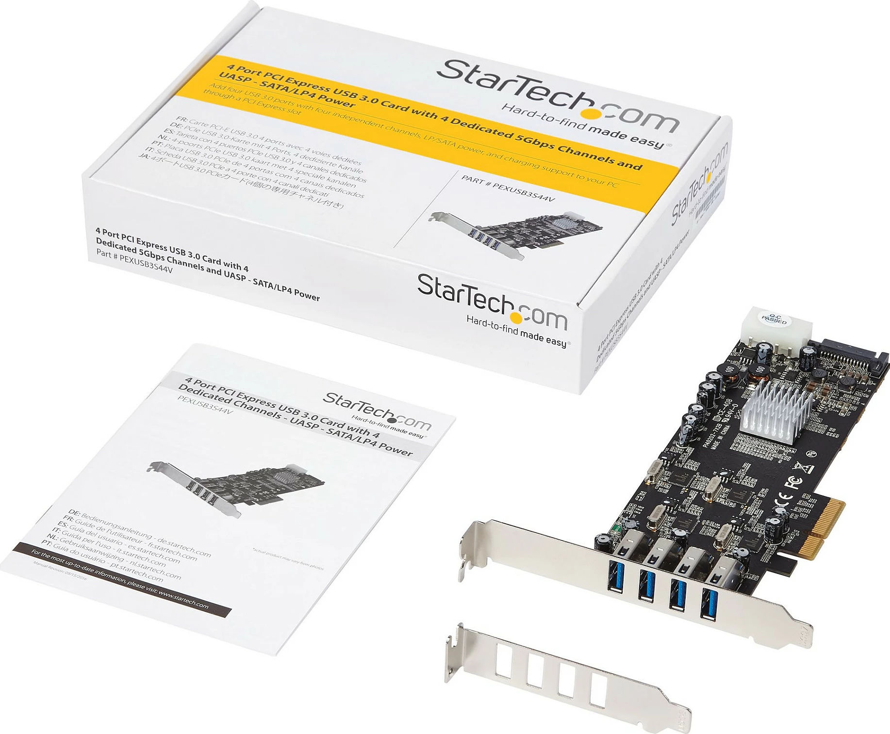 Kartelë PCIe USB StarTech PEXUSB3S44V, 4x USB 3.2 Gen 1, UASP, Full/Low Profile, e zezë